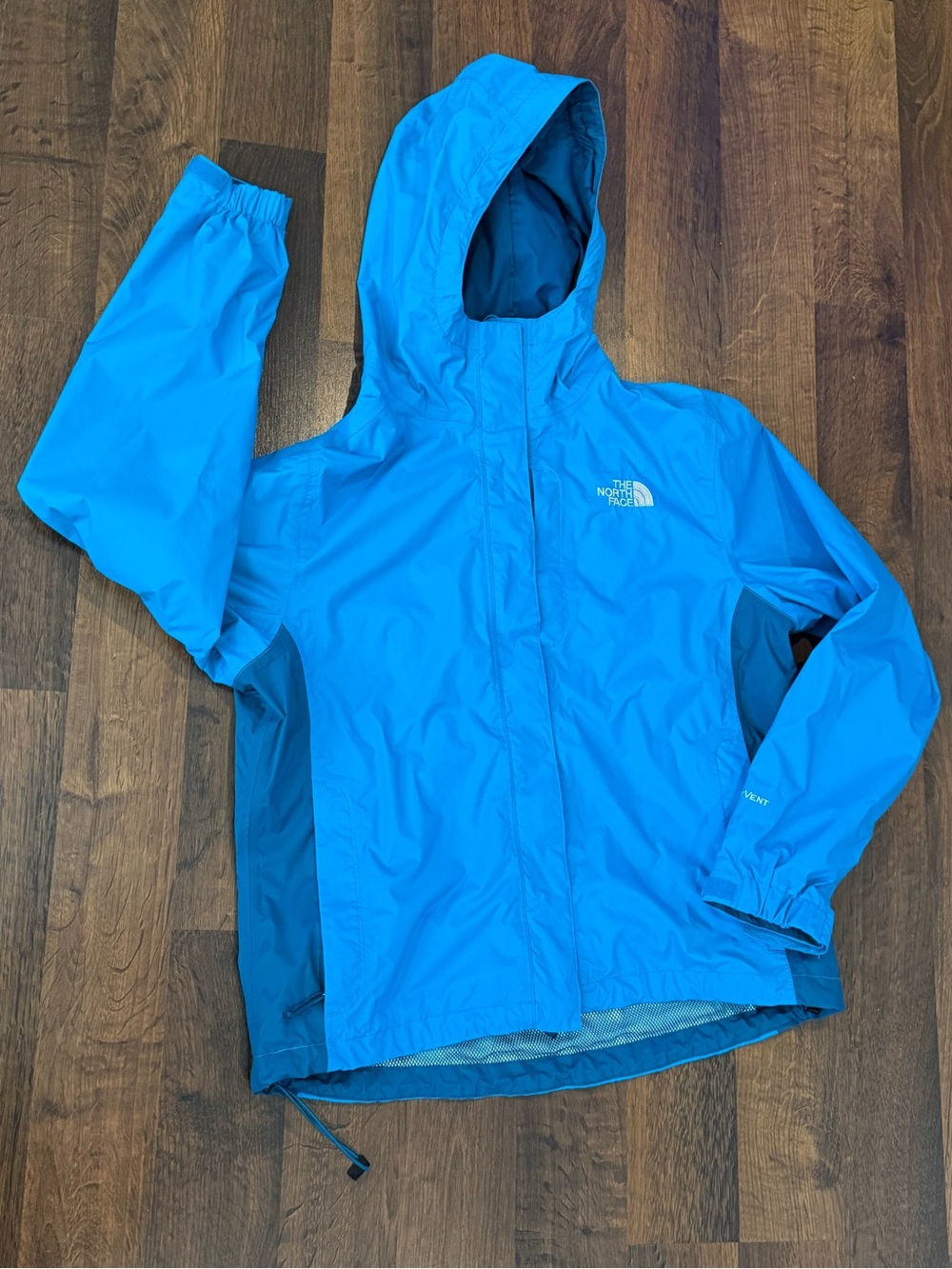 The North Face Kids' Bright Blue Hooded Rain Jacket with Dark Blue Panels